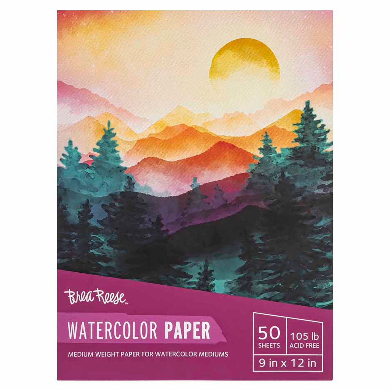 Brea Reese: Watercolor Paper Pad 50 Sheets - 9x12" - 105lb, Acid-Free, Durable & Glue-Bound, Perfect for Watercolor Painting, Adult Art Supplies